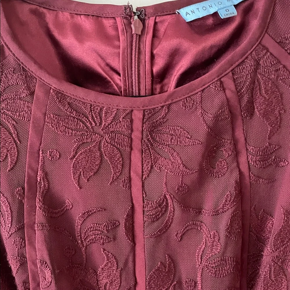 ANTONIO MELANI Deep Red Lace Long Sleeve Dress Size 0 Evening Wedding Guest - Picture 3 of 5